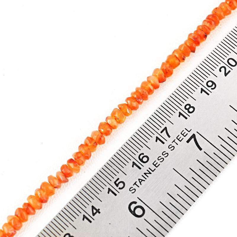 gemsmore:Natural Faceted Orange Carnelian Drilled Beads Strand - Round Shape