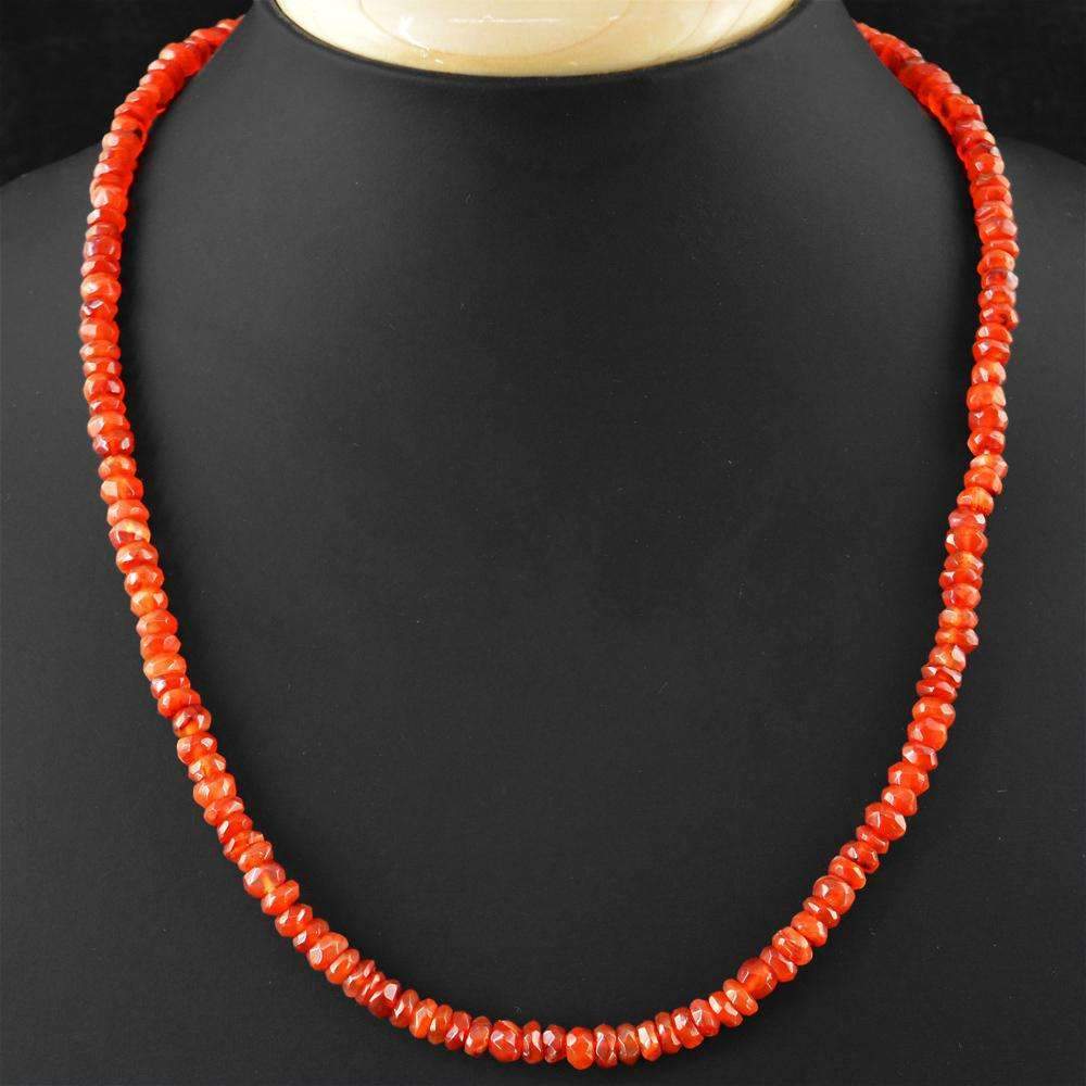 gemsmore:Natural Faceted Orange Carnelian Necklace - Round Shape Beads