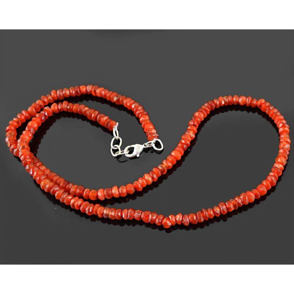 gemsmore:Natural Faceted Orange Carnelian Necklace - Round Shape Beads
