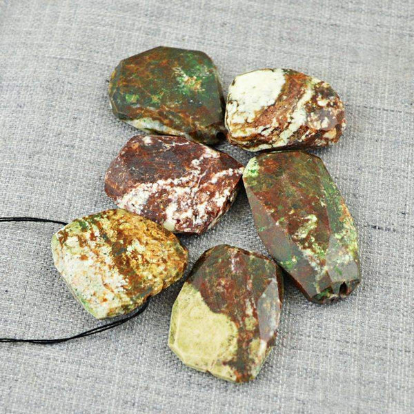 gemsmore:Natural Faceted Picture Jasper Drilled Beads Lot