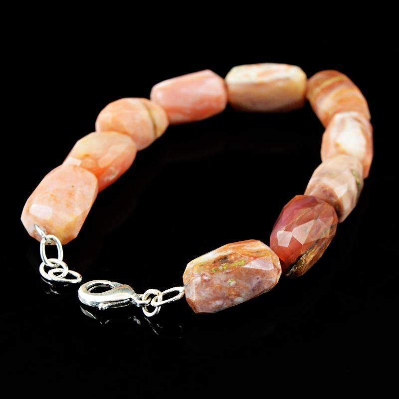 gemsmore:Natural Faceted Pink Australian Opal Beads Bracelet