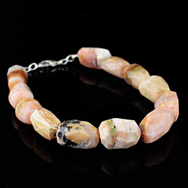gemsmore:Natural Faceted Pink Australian Opal Bracelet Untreated Beads