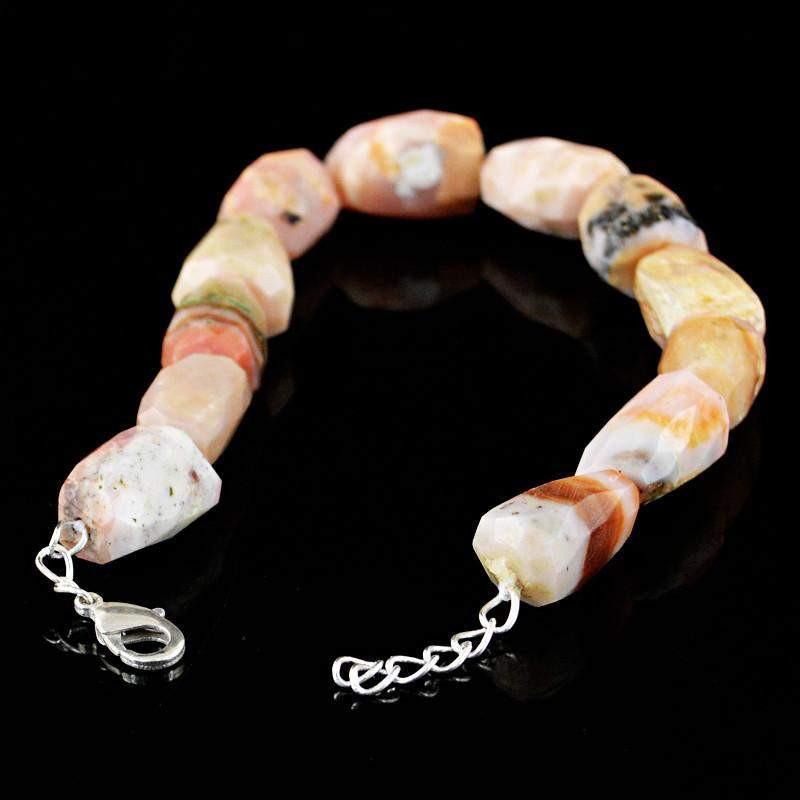 gemsmore:Natural Faceted Pink Australian Opal Bracelet Untreated Beads