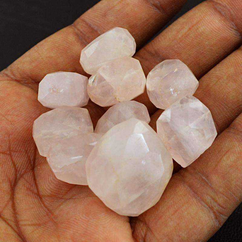 gemsmore:Natural Faceted Pink Rose Quartz Drilled Beads Lot