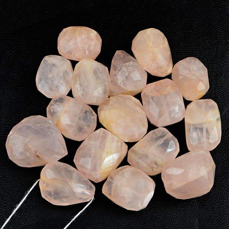 gemsmore:Natural Faceted Pink Rose Quartz Drilled Beads Lot