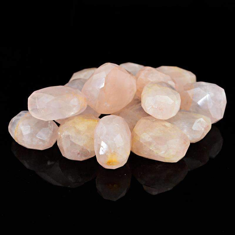 gemsmore:Natural Faceted Pink Rose Quartz Drilled Beads Lot