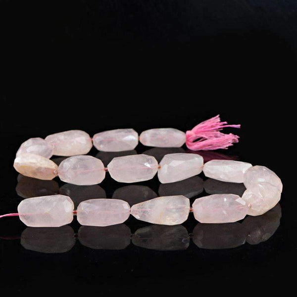 gemsmore:Natural Faceted Pink Rose Quartz Drilled Beads Strand
