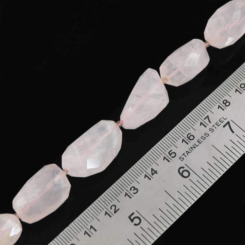 gemsmore:Natural Faceted Pink Rose Quartz Drilled Beads Strand