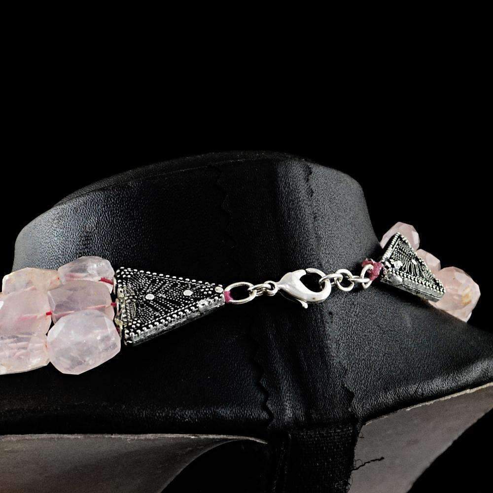gemsmore:Natural Faceted Pink Rose Quartz Necklace - Untreated Beads