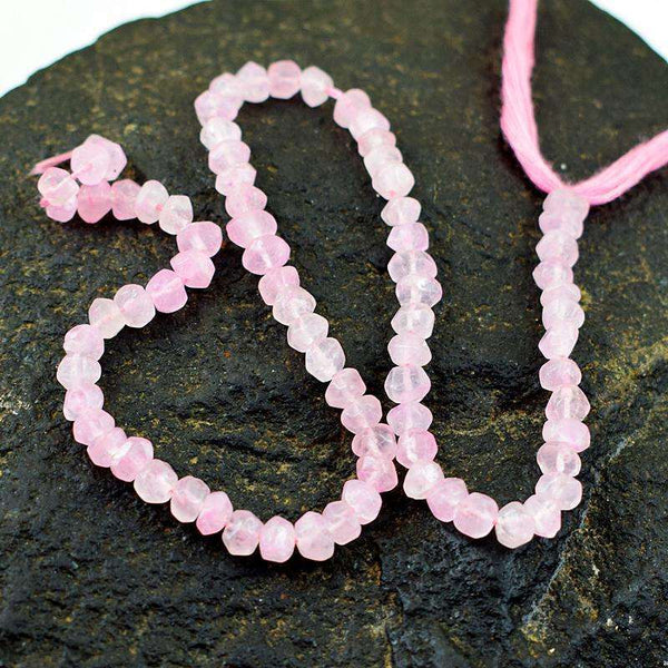 gemsmore:Natural Faceted Pink Rose Quartz Round Shape Drilled Beads Strand