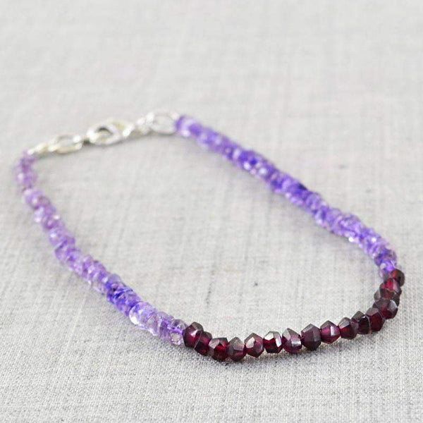 gemsmore:Natural Faceted Purple Amethyst & Red Garnet Beads Bracelet - Round Shape