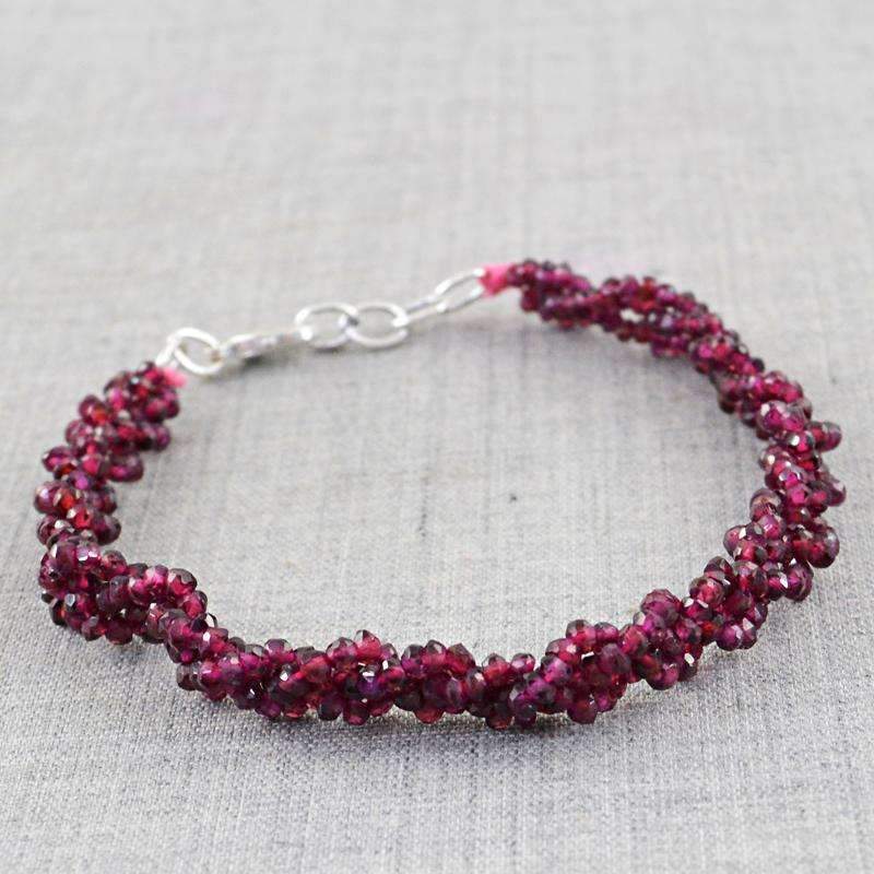 gemsmore:Natural Faceted Red Garnet Beads Bracelet - Round Shape