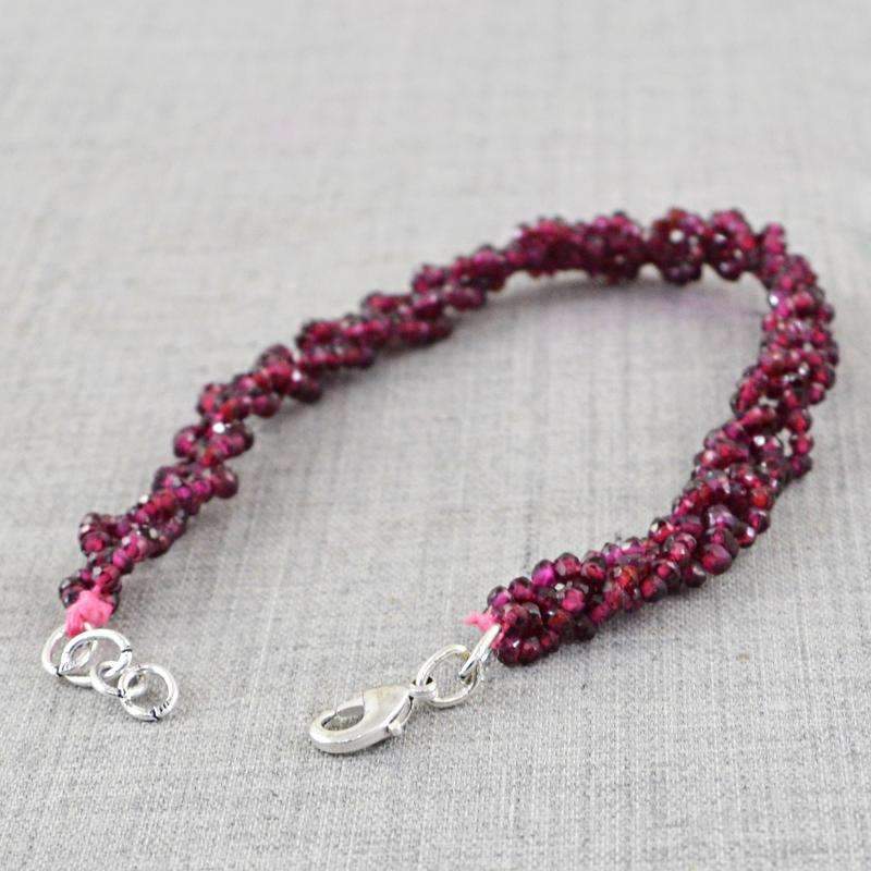 gemsmore:Natural Faceted Red Garnet Beads Bracelet - Round Shape