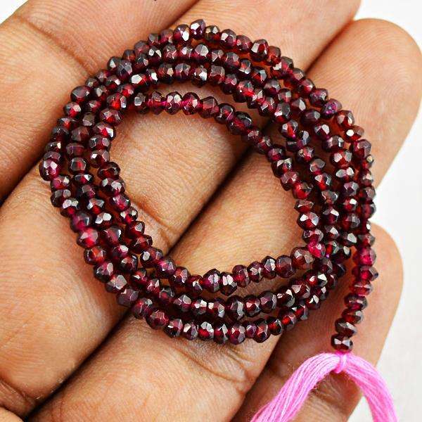 gemsmore:Natural Faceted Red Garnet Round Shape Drilled Beads Strand