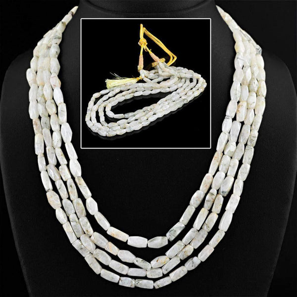 gemsmore:Natural Faceted Rutile Quartz Necklace Untreated 4 Line Beads