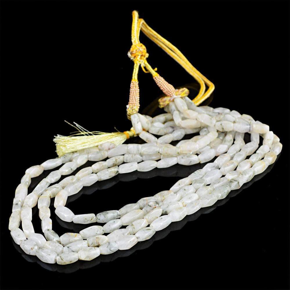 gemsmore:Natural Faceted Rutile Quartz Necklace Untreated 4 Line Beads