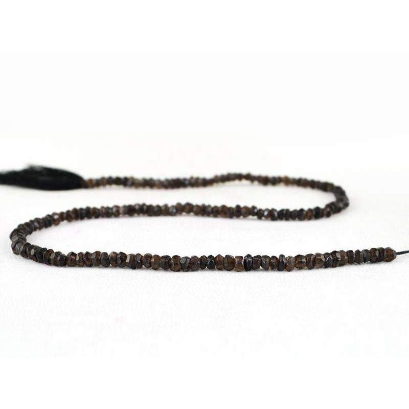 gemsmore:Natural Faceted Smoky Quartz Drilled Beads Strand Round Shape