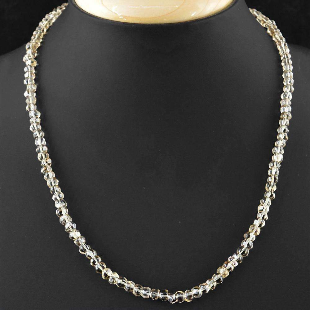 gemsmore:Natural Faceted Smoky Quartz Necklace - Round Shape Beads