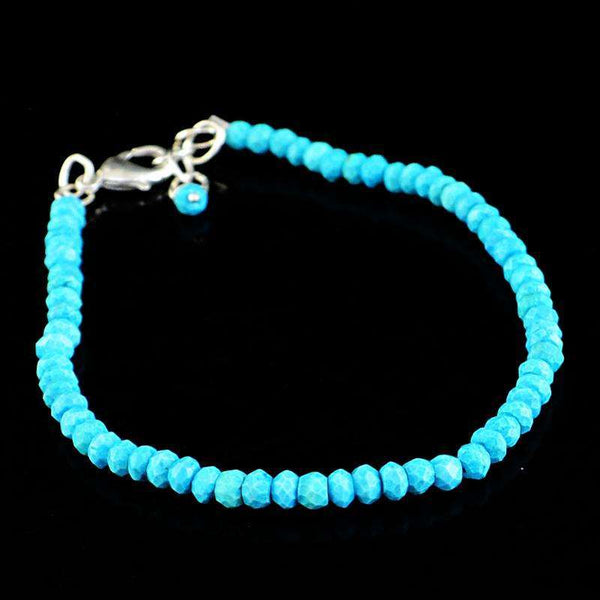 gemsmore:Natural Faceted Turquoise Beads Bracelet - Round Shape