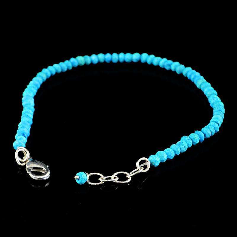 gemsmore:Natural Faceted Turquoise Beads Bracelet - Round Shape