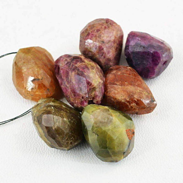 gemsmore:Natural Faceted Watermelon Tourmaline Beads Lot Drilled