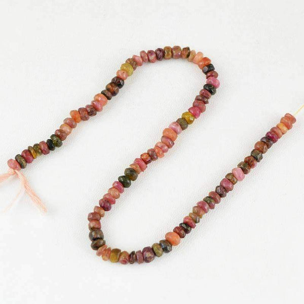 gemsmore:Natural Faceted Watermelon Tourmaline Beads Strand Round Shape Drilled