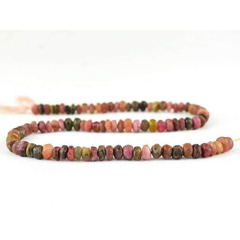 gemsmore:Natural Faceted Watermelon Tourmaline Beads Strand Round Shape Drilled