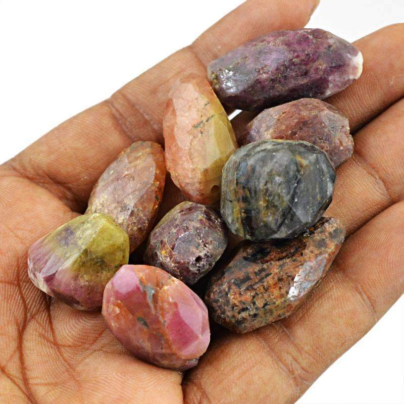 gemsmore:Natural Faceted Watermelon Tourmaline Drilled Beads Lot