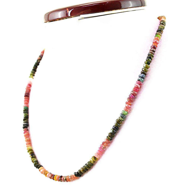 gemsmore:Natural Faceted Watermelon Tourmaline Necklace Round Shape Beads