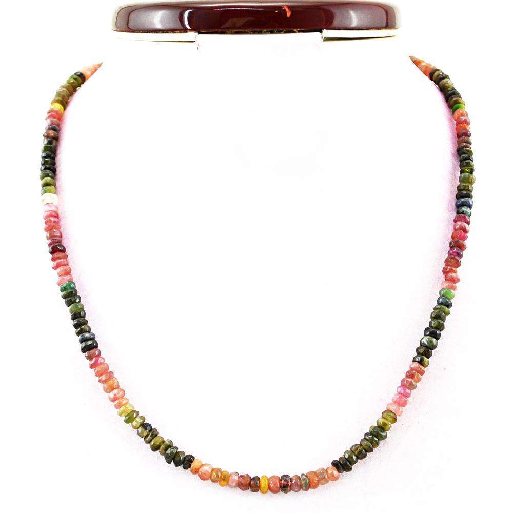 gemsmore:Natural Faceted Watermelon Tourmaline Necklace Round Shape Beads
