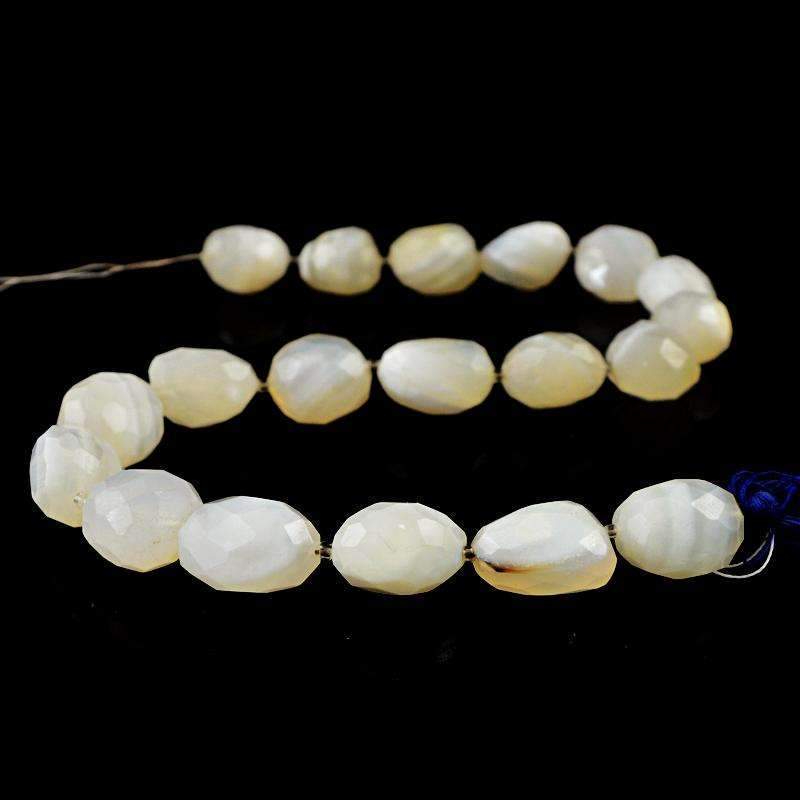 gemsmore:Natural Faceted White Agate Drilled Beads Strand