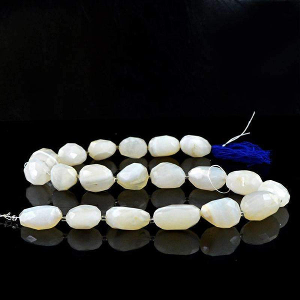 gemsmore:Natural Faceted White Agate Drilled Beads Strand