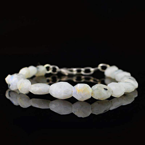 gemsmore:Natural Faceted White Moonstone Bracelet Untreated Beads