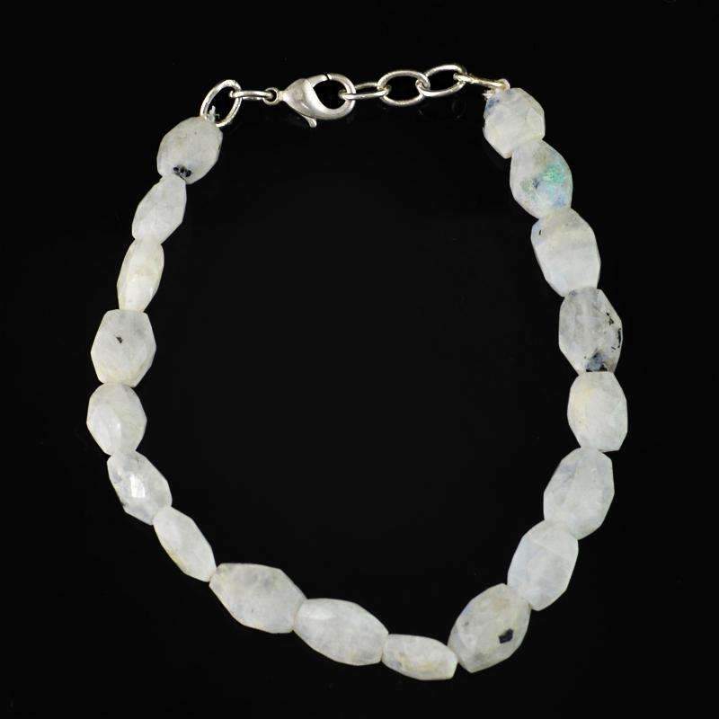 gemsmore:Natural Faceted White Moonstone Bracelet Untreated Beads