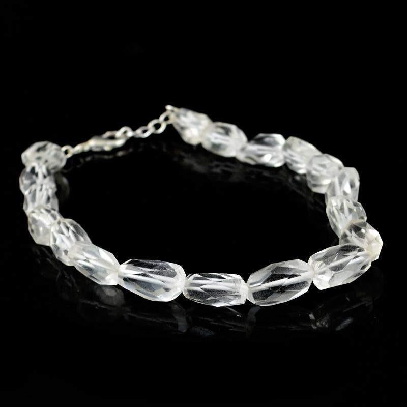 gemsmore:Natural Faceted White Quartz Bracelet Untreated Beads