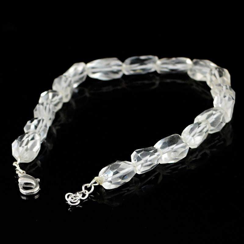 gemsmore:Natural Faceted White Quartz Bracelet Untreated Beads