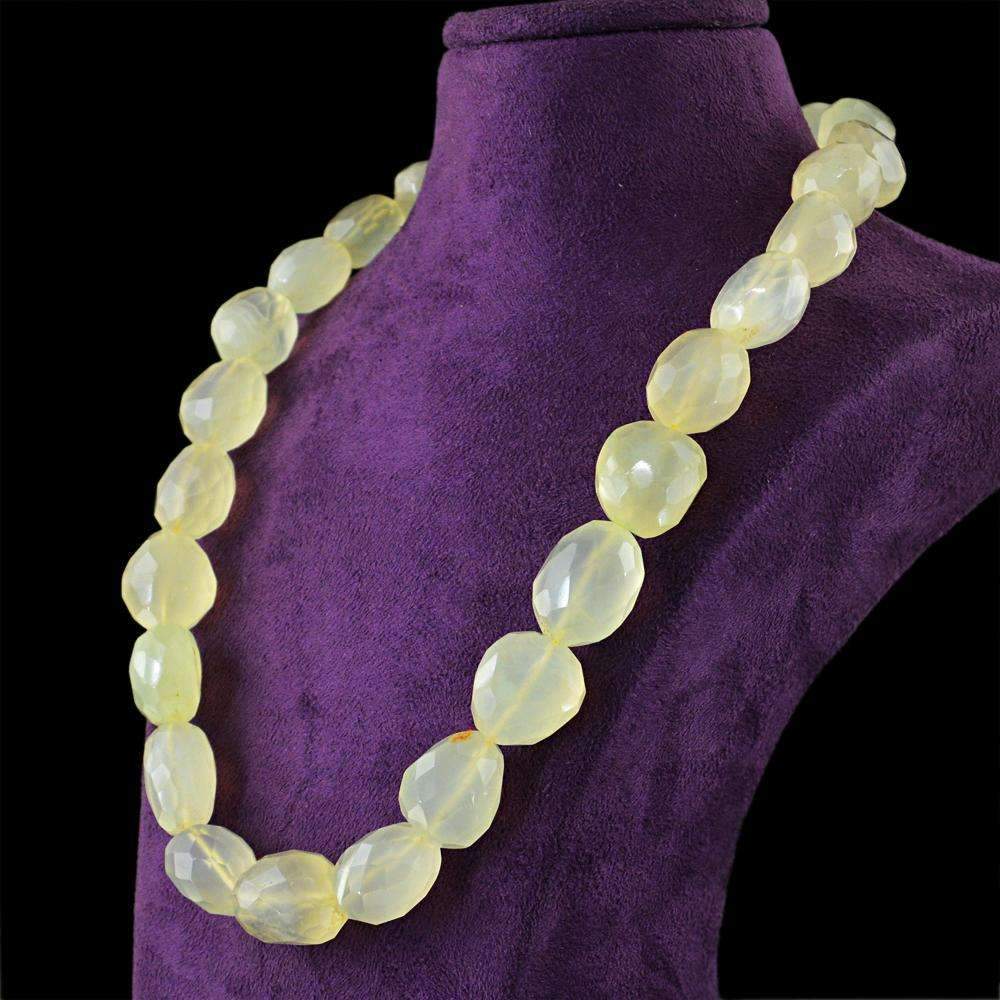 gemsmore:Natural Faceted Yellow Chalcedony Necklace Untreated Beads