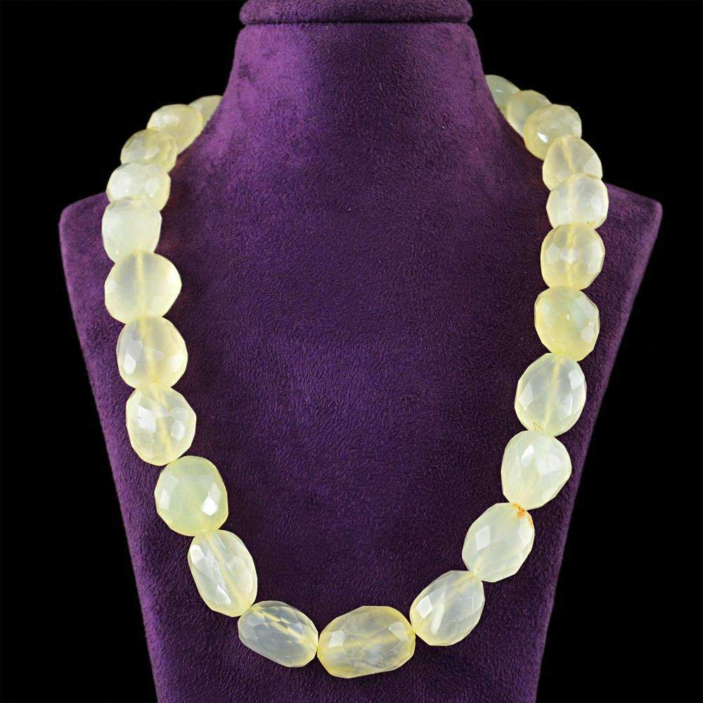 gemsmore:Natural Faceted Yellow Chalcedony Necklace Untreated Beads