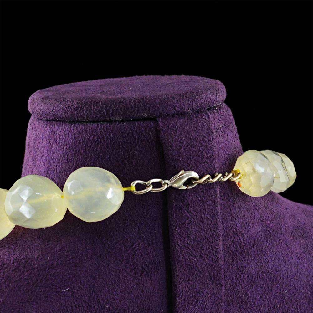 gemsmore:Natural Faceted Yellow Chalcedony Necklace Untreated Beads