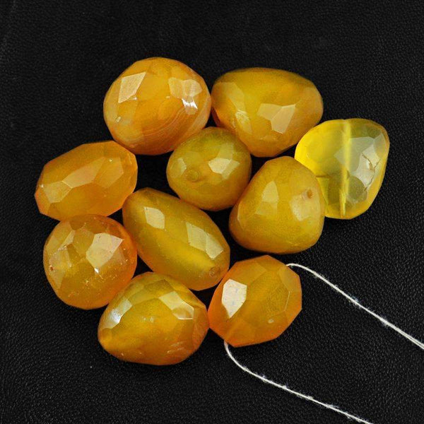 gemsmore:Natural Faceted Yellow Onyx Beads Lot - Drilled