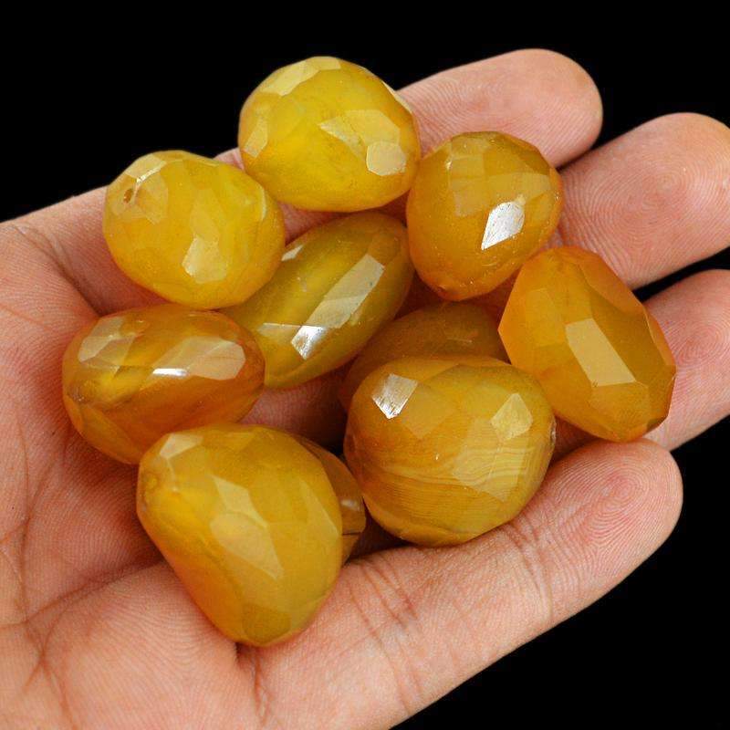 gemsmore:Natural Faceted Yellow Onyx Beads Lot - Drilled