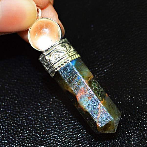 gemsmore:Natural Flash Labradorite Reiki Healing Ball Point Pendant