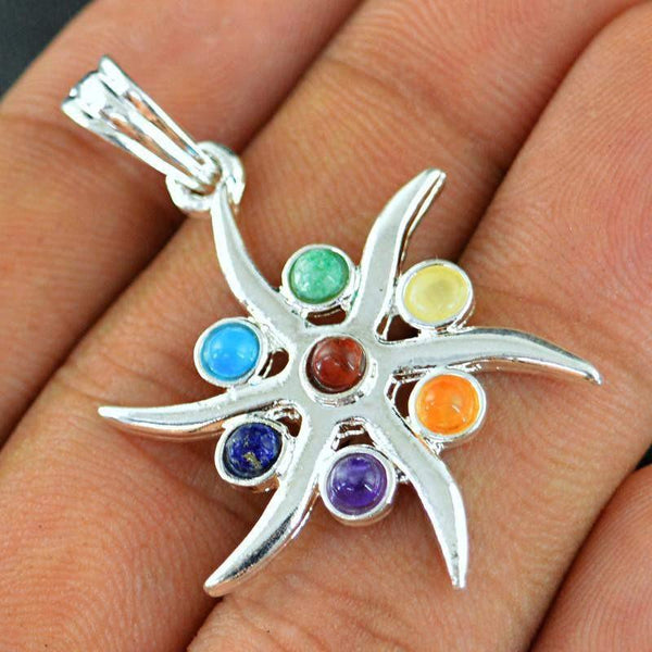 gemsmore:Natural Flower Seven Chakra Healing Pendant