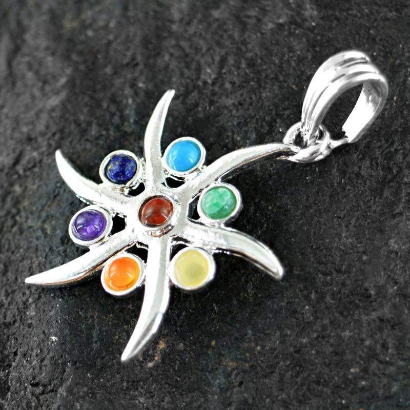 gemsmore:Natural Flower Seven Chakra Healing Pendant