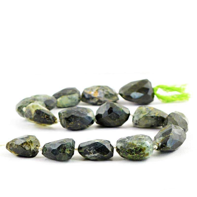 gemsmore:Natural Forest Green Jasper Drilled Beads Strand Faceted
