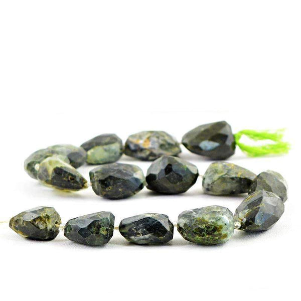 gemsmore:Natural Forest Green Jasper Drilled Beads Strand Faceted