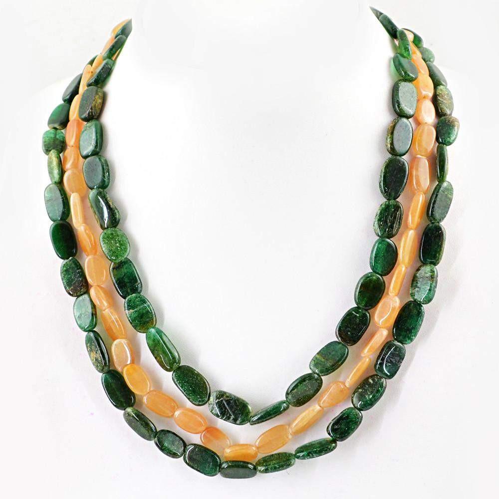 gemsmore:Natural Garnet & Aventurine Necklace 3 Strand Oval Shape Beads