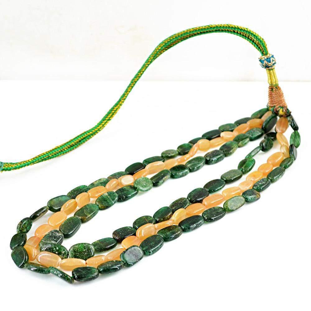 gemsmore:Natural Garnet & Aventurine Necklace 3 Strand Oval Shape Beads