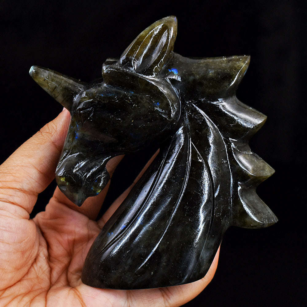 gemsmore:Natural Genuine  Amazing Flash Labradorite Carved Horse Head