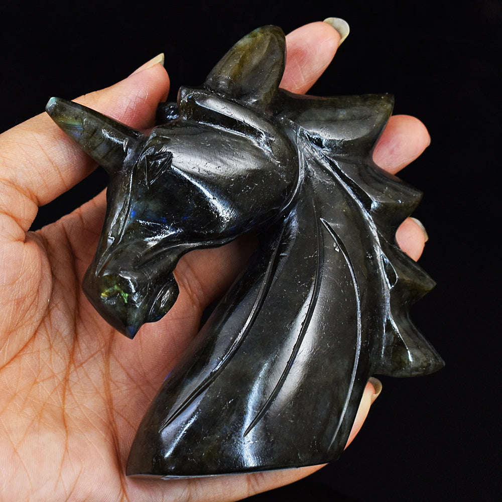 gemsmore:Natural Genuine  Amazing Flash Labradorite Carved Horse Head